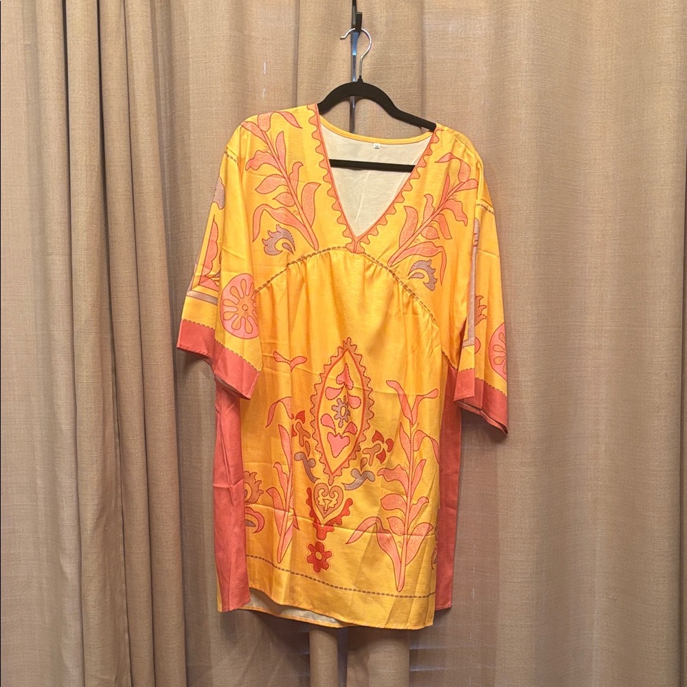 Vibrant Yellow and Pink Tunic Dress
